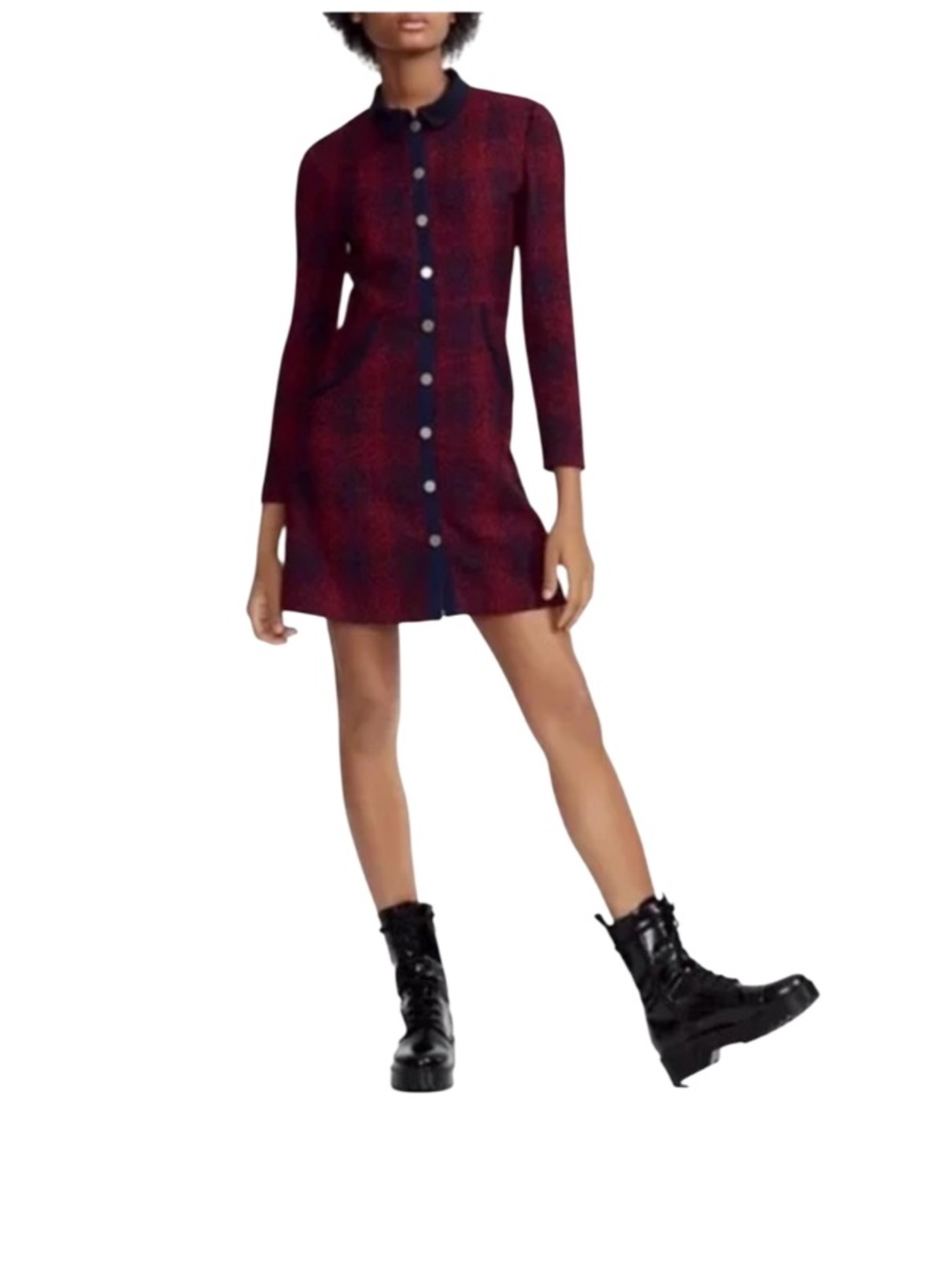 Maje Renitia Plaid Tweed Mini Shirt Dress.Red/Blue Size Small (1) NWT